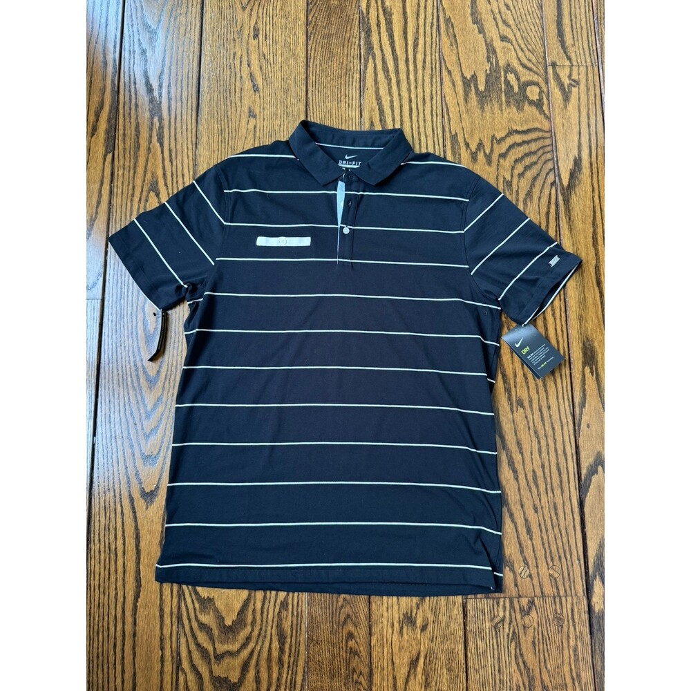 NWT  Nike Dri-Fit Polo Shirt Men Large Black White Short Sleeve Striped